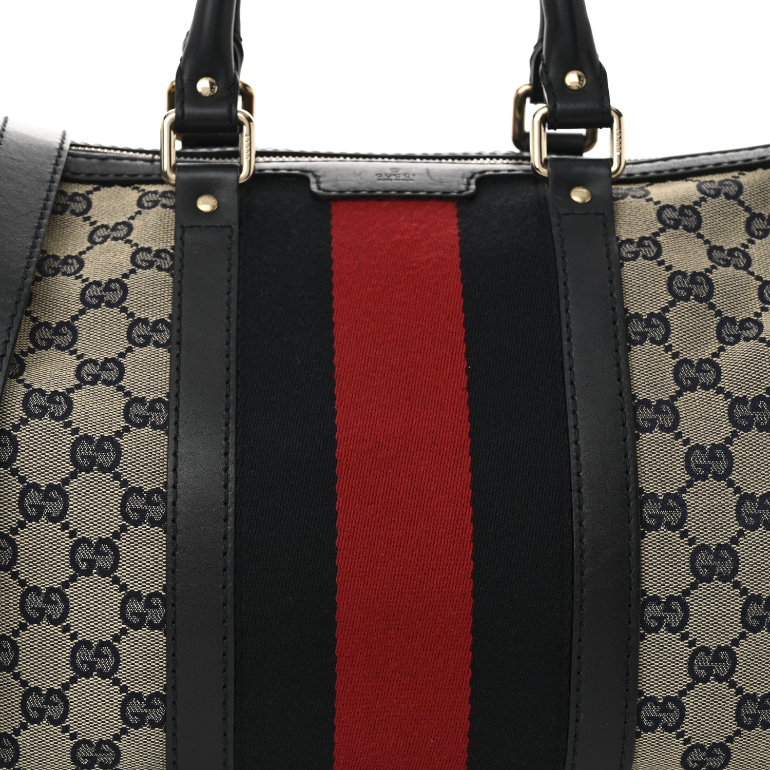 Gucci Monogram Selleria Calfskin Vintage Web Medium Boston Beige Blue 22 of 31