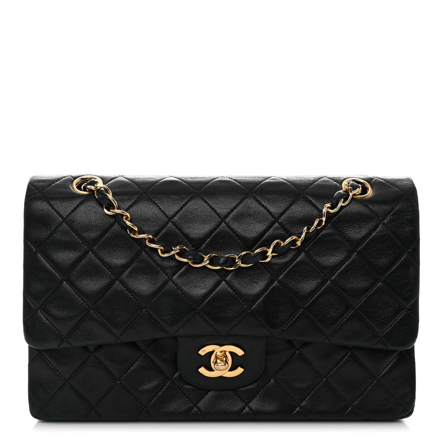 Lambskin Quilted Medium Double Flap Black