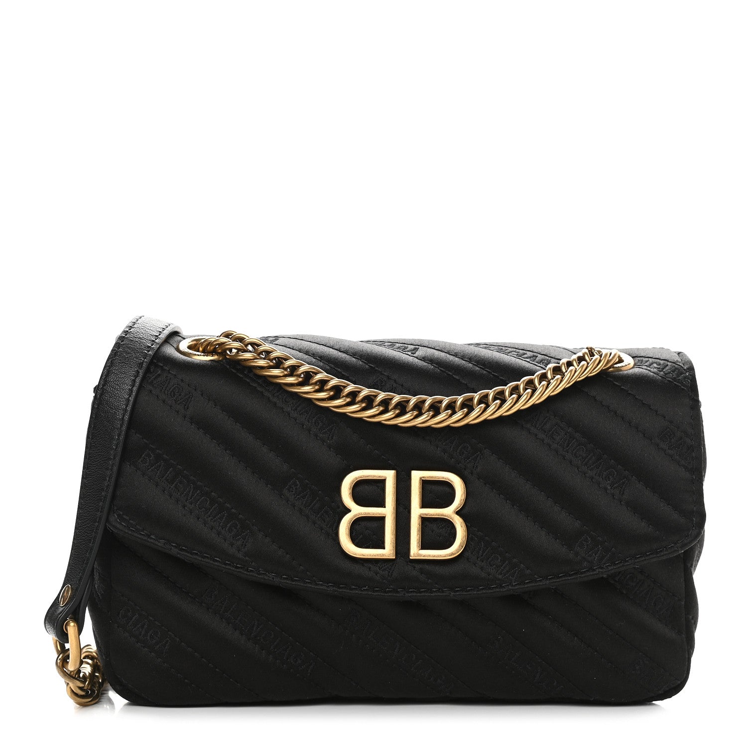 Balenciaga Satin Jacquard Logo Matelasse S BB Round Shoulder Bag Black 1 of 9