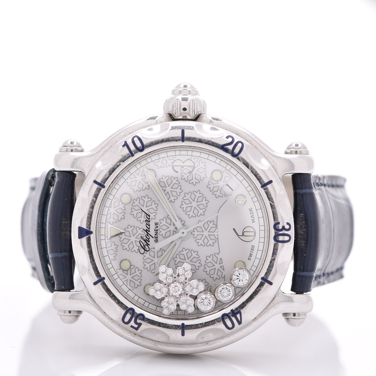 Chopard Stainless Steel Alligator Diamond 38mm Happy Sport Snowflake Quartz Watch 3 of 7
