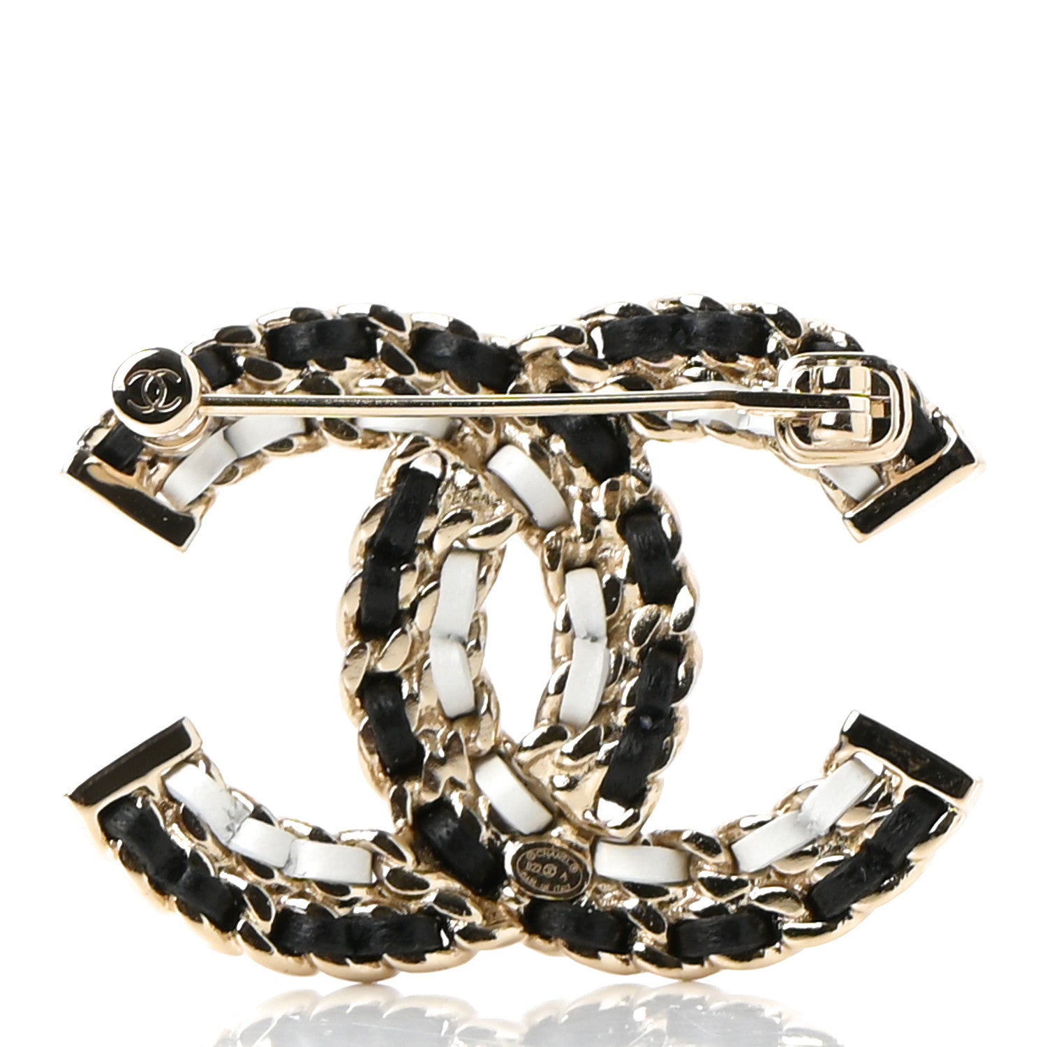 Chanel Lambskin Chain CC Brooch Black White Gold 3 of 4