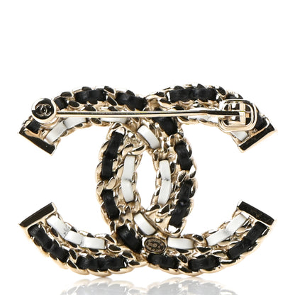 Chanel Lambskin Chain CC Brooch Black White Gold 3 of 4