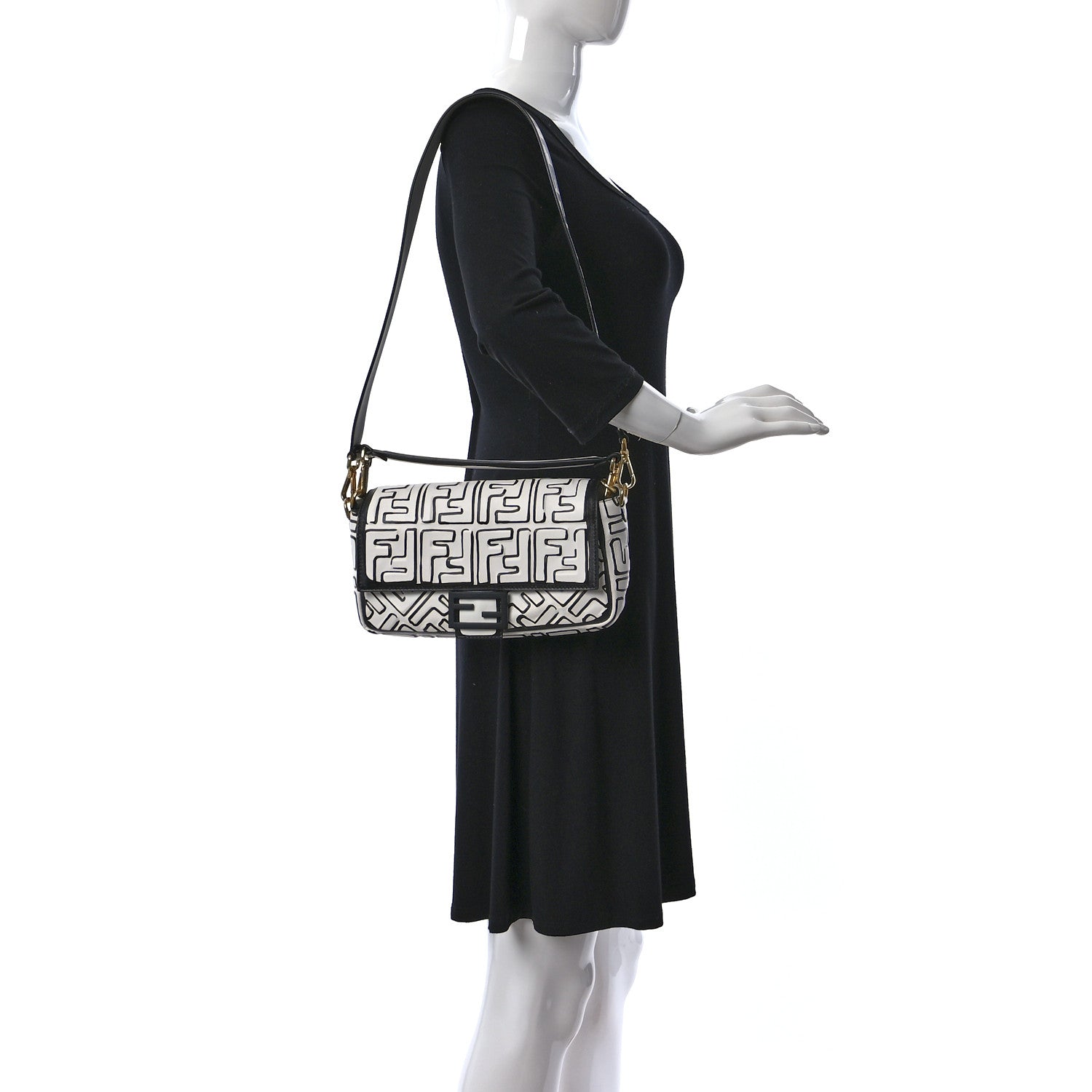 Fendi X JOSHUA VIDES Nappa FF Embossed Baguette White Black 3 of 9