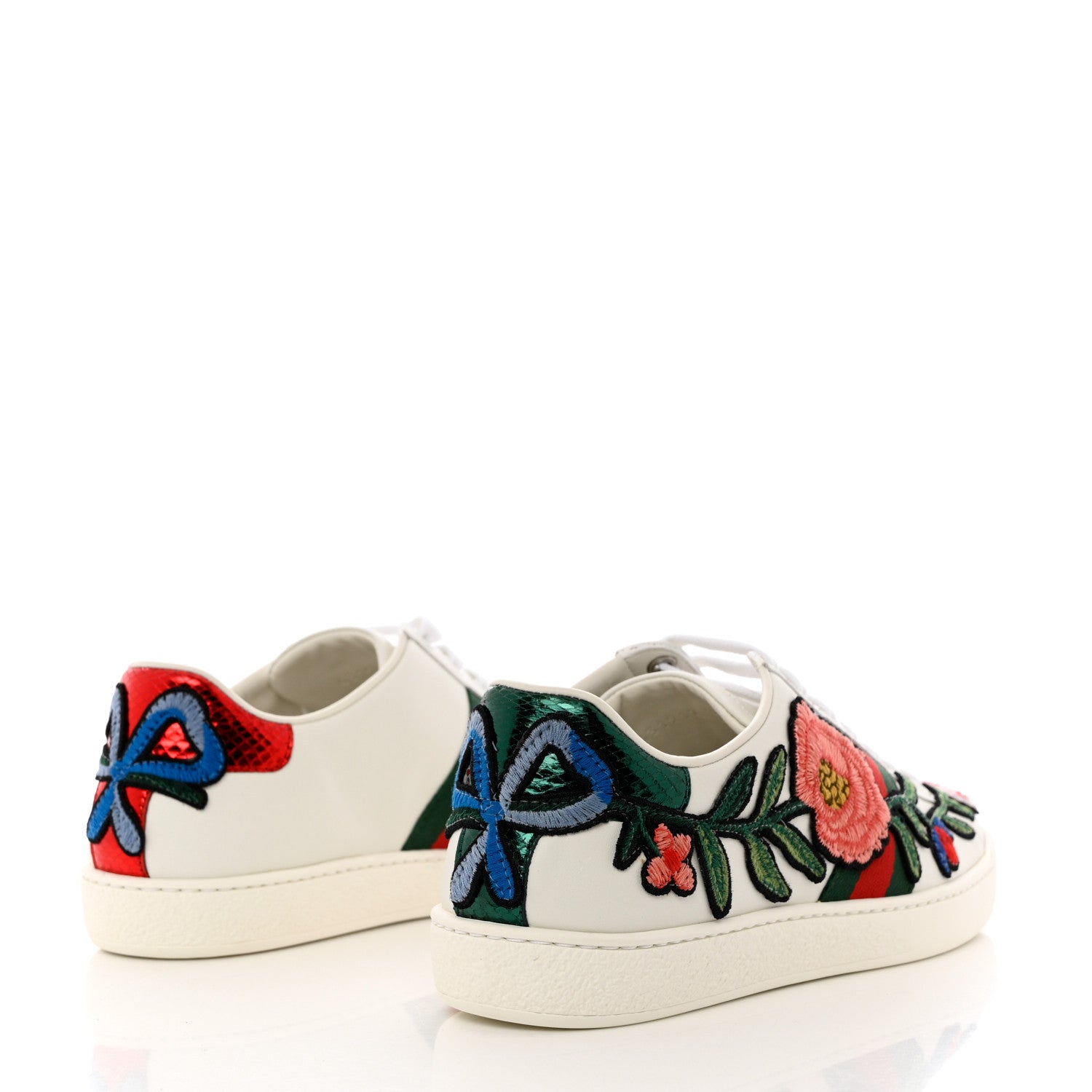 Gucci Calfskin Web Floral Embroidered Womens Ace Sneakers 36.5 White 4 of 9