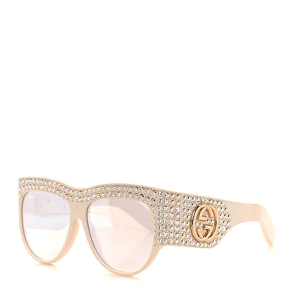Gucci Acetate Crystal Oversize Hollywood Forever Sunglasses GG0144S Ivory 1 of 9