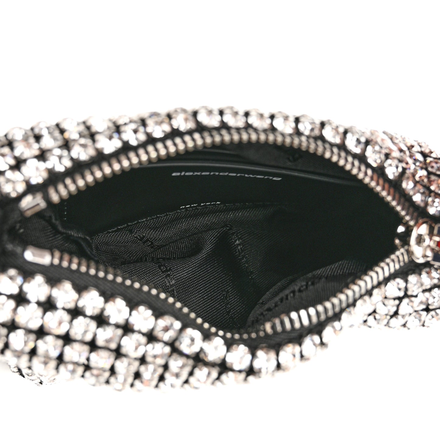 Mesh Crystal Rhinestone Mini Heiress Pouch Black Silver