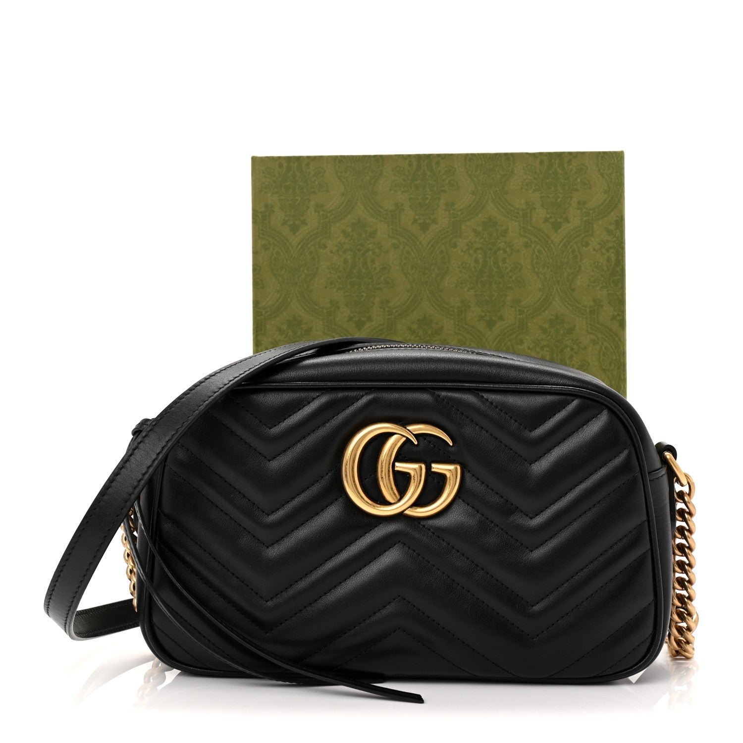 Gucci Calfskin Matelasse Small GG Marmont Chain Shoulder Bag Black 11 of 11
