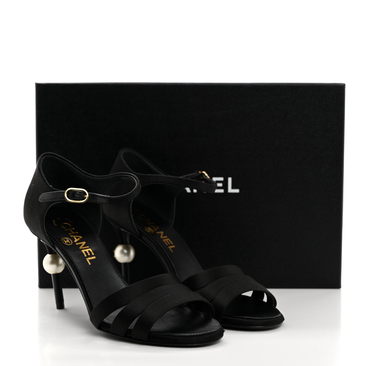 Chanel Satin Pearl Sandals 36.5 Black 9 of 9
