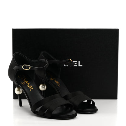 Chanel Satin Pearl Sandals 36.5 Black 9 of 9