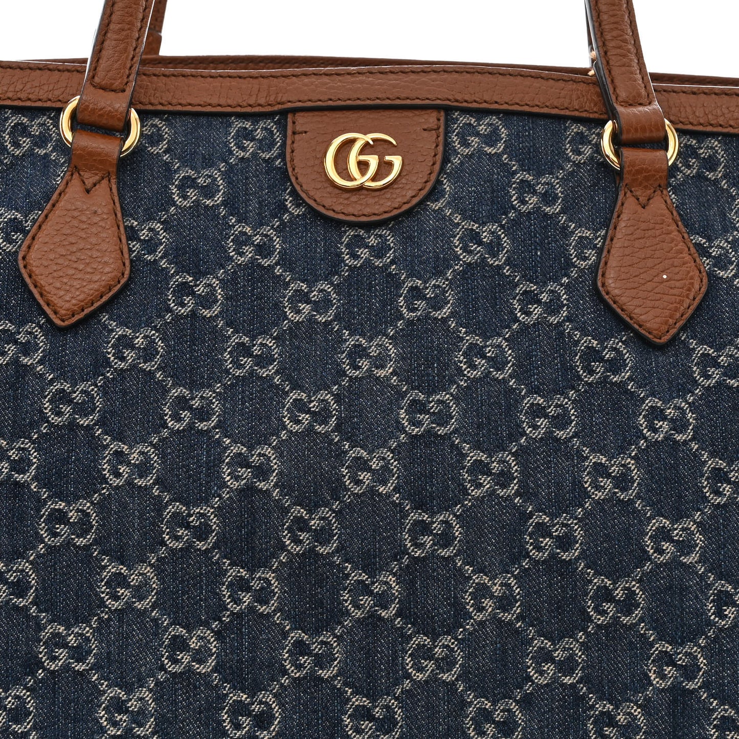 New Denim GG Monogram Medium Ophidia Shopping Tote Blue Tea Cuir