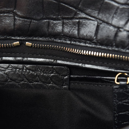 Alexander McQueen Calfskin Crocodile Embossed Small Skull Padlock Zip Around Tote Black 9 of 10