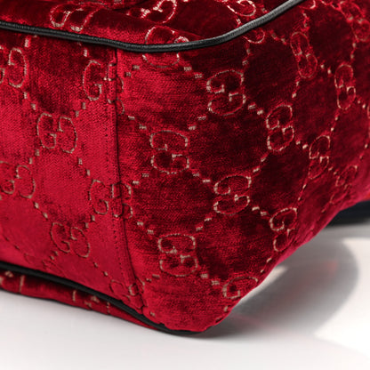 Gucci Velvet GG Monogram Textured Calfskin Web Small Double Buckle Backpack Red Cipria Black 10 of 10