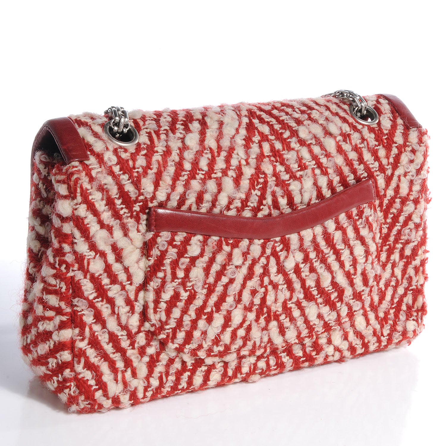 Chanel Chevron Tweed Medium Flap Red White 3 of 8