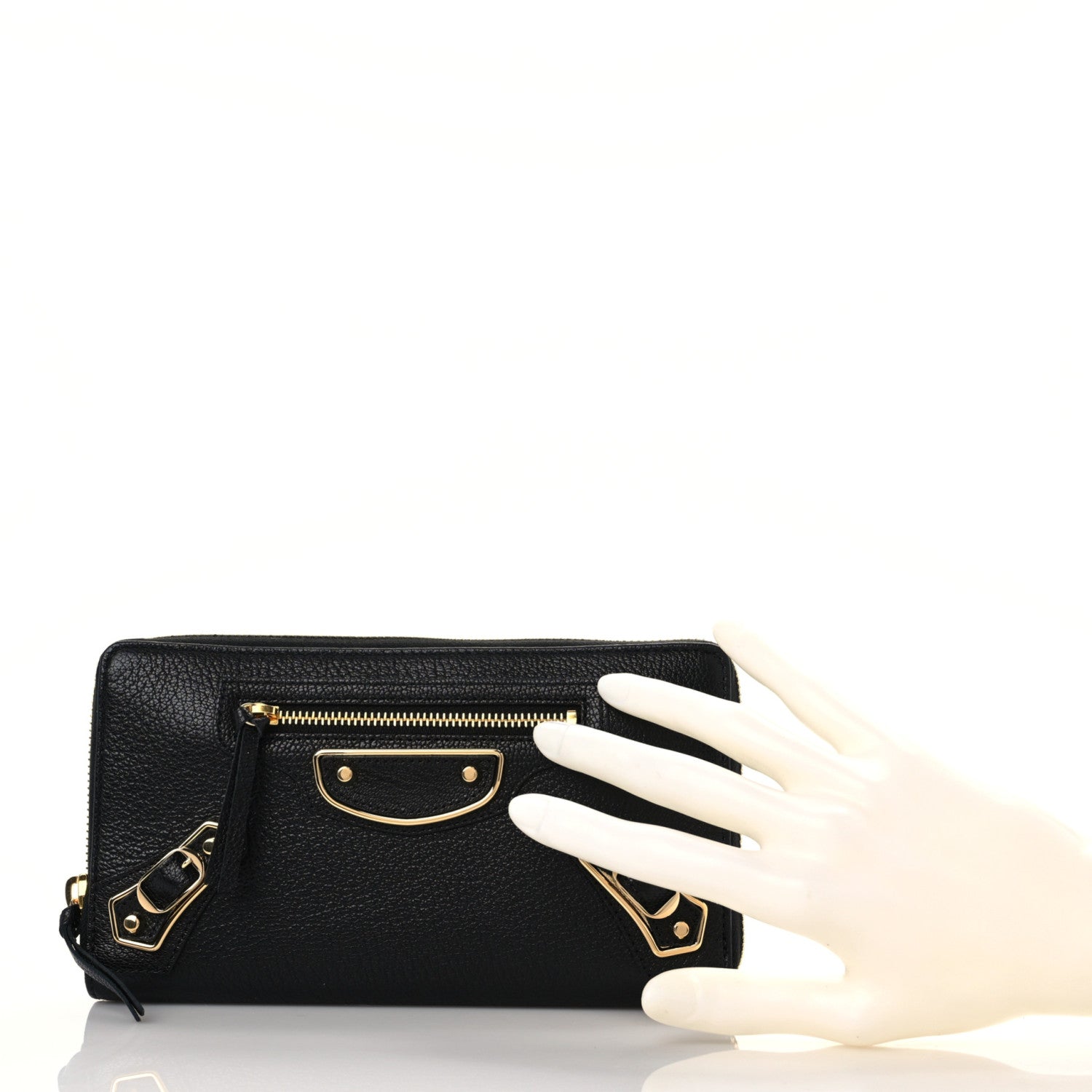 Balenciaga Chevre Gold Metallic Edge Hardware Zip Around Wallet Black 2 of 8