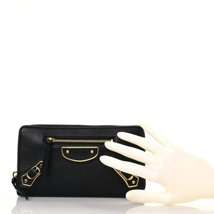 Balenciaga Chevre Gold Metallic Edge Hardware Zip Around Wallet Black 2 of 8