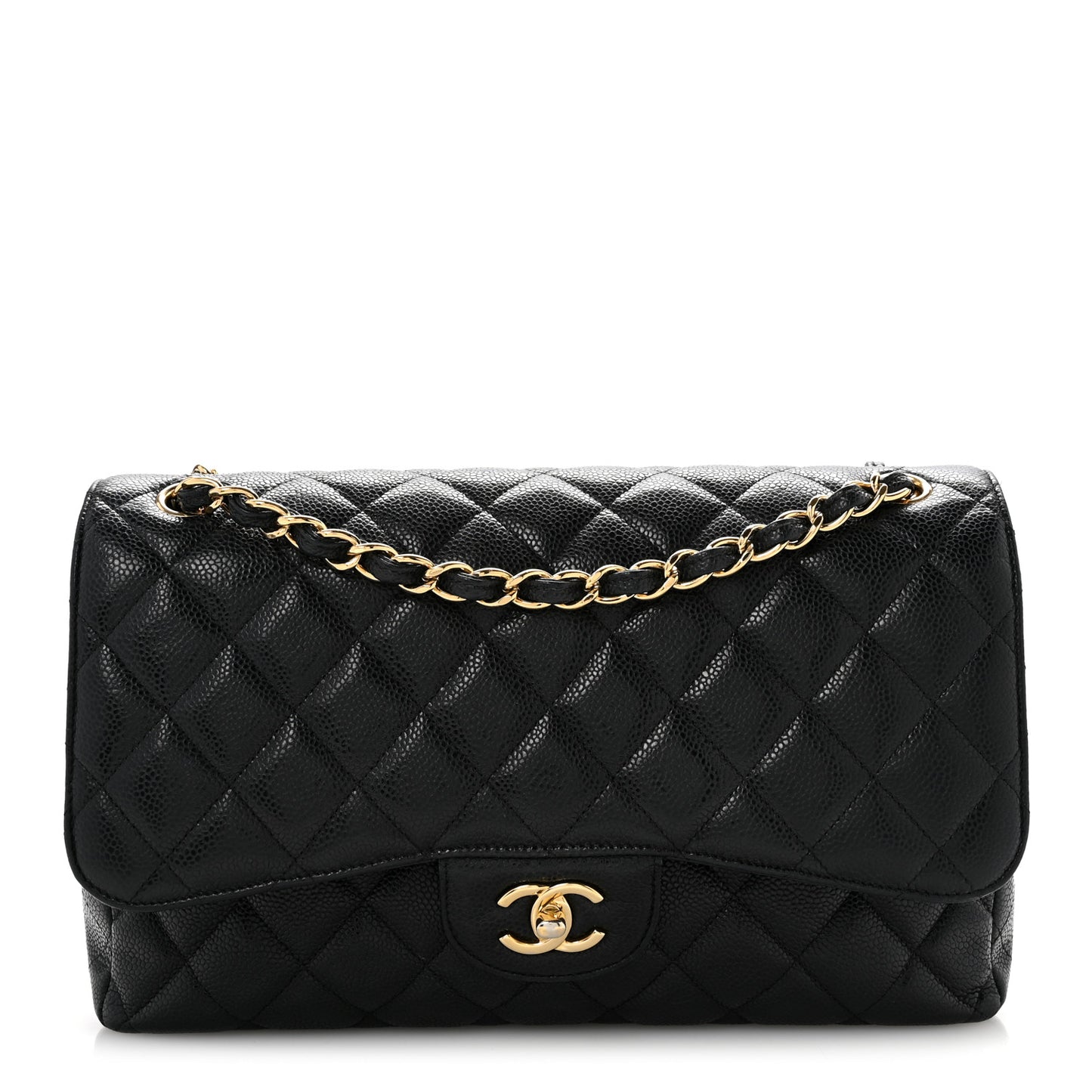 Caviar Quilted Jumbo Double Flap Black