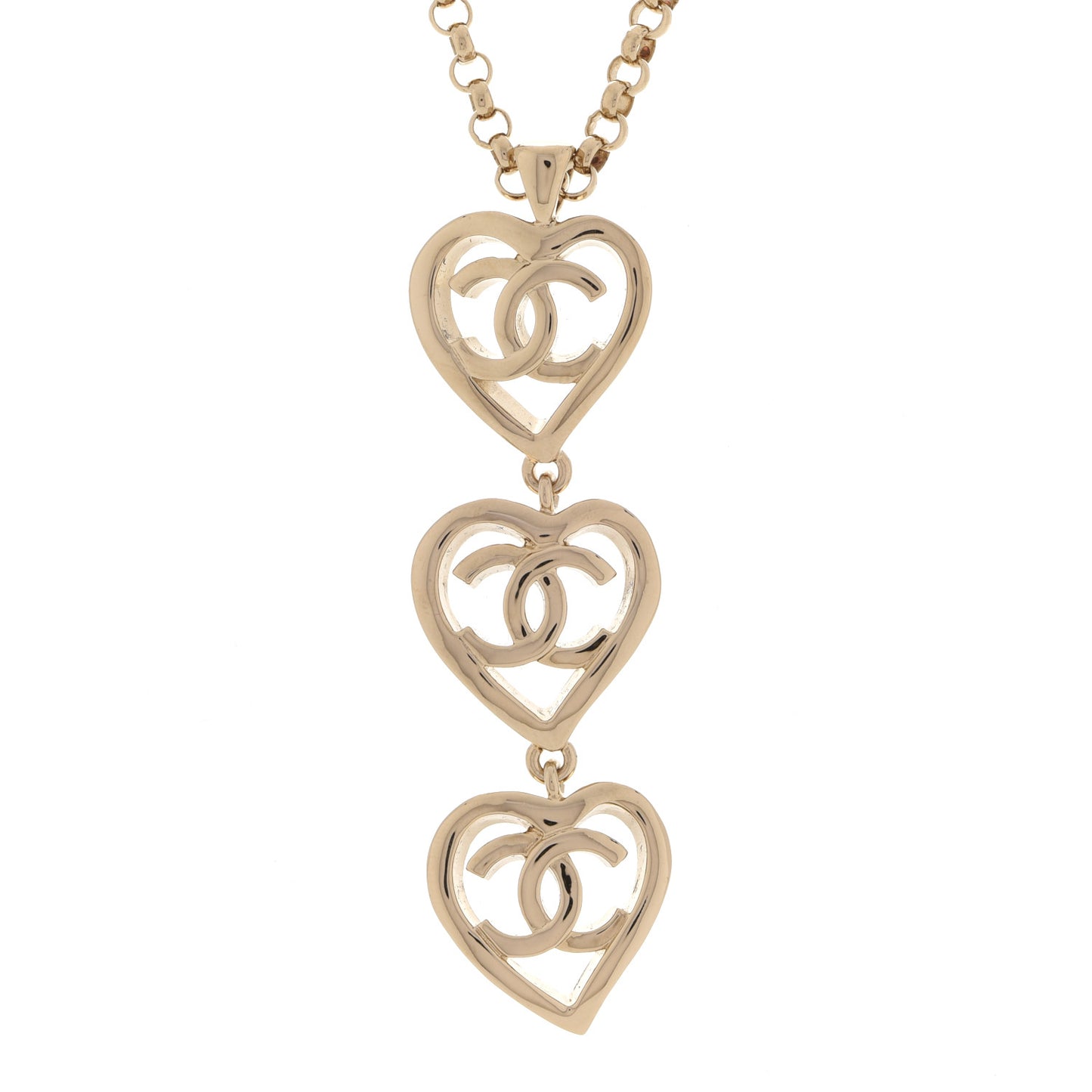 Metal CC Heart Coco In Love Drop Necklace Gold