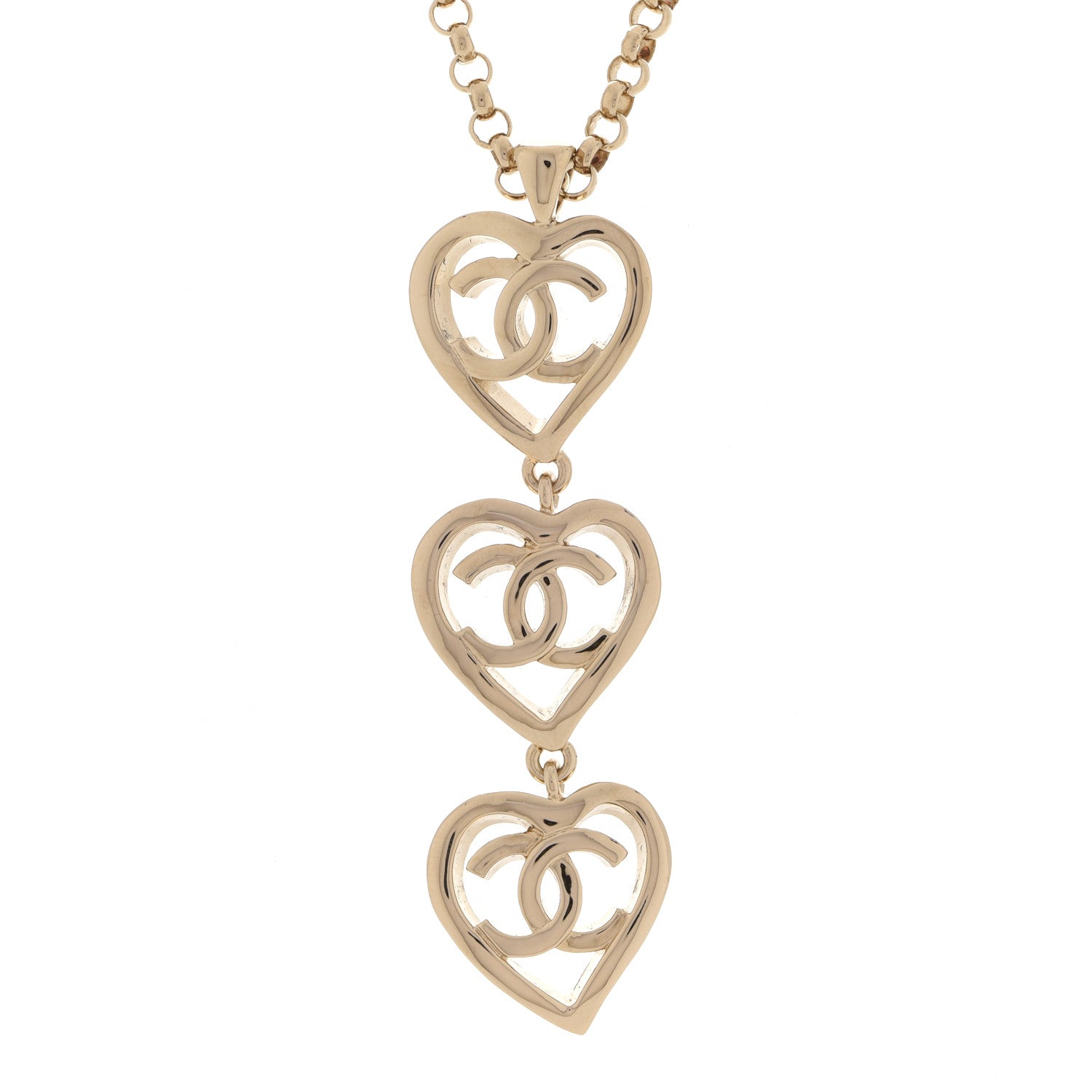 Chanel Metal CC Heart Coco In Love Drop Necklace Gold 4 of 6