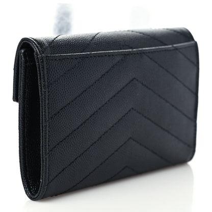 Saint Laurent Grain De Poudre Matelasse Chevron Small Monogram Envelope Wallet Black 3 of 6