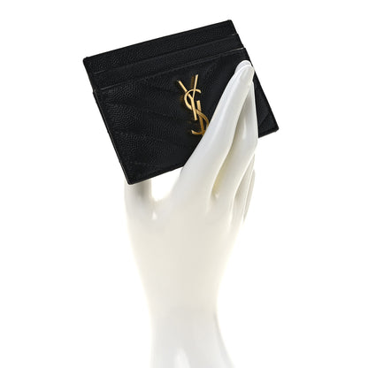Saint Laurent Grain De Poudre Matelasse Chevron Monogram Credit Card Case Black 2 of 7
