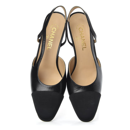 Chanel Goatskin Grosgrain Cap Toe CC Slingback Sandals 39 Black 5 of 10