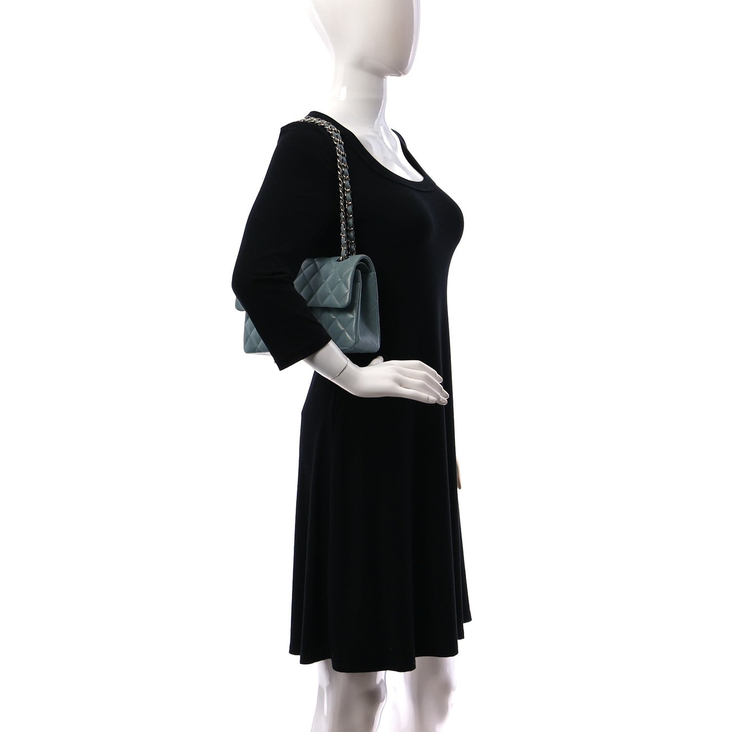 Caviar Quilted Small Double Flap Light Blue