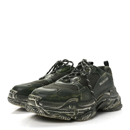 Balenciaga Fabric Mesh Faded Washed Mens Triple S Sneakers 44 Dark Green 3 of 7