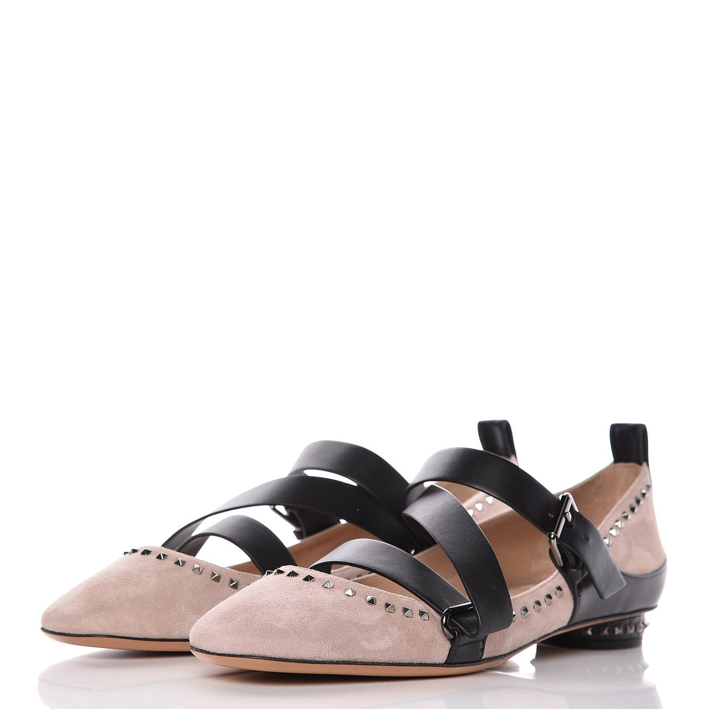Suede Soul Rockstud Strappy Ballerina Flats 38.5 Poudre Black