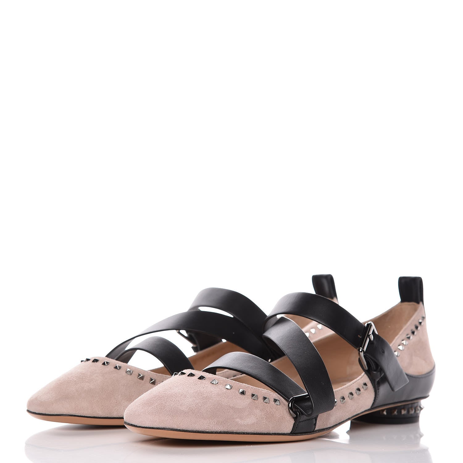 Valentino Garavani Suede Soul Rockstud Strappy Ballerina Flats 38.5 Poudre Black 3 of 9