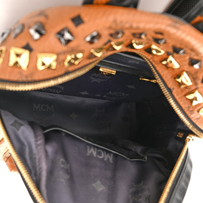 MCM Visetos Studded Colorblock Small Stark Brock Backpack Cognac Black 5 of 12