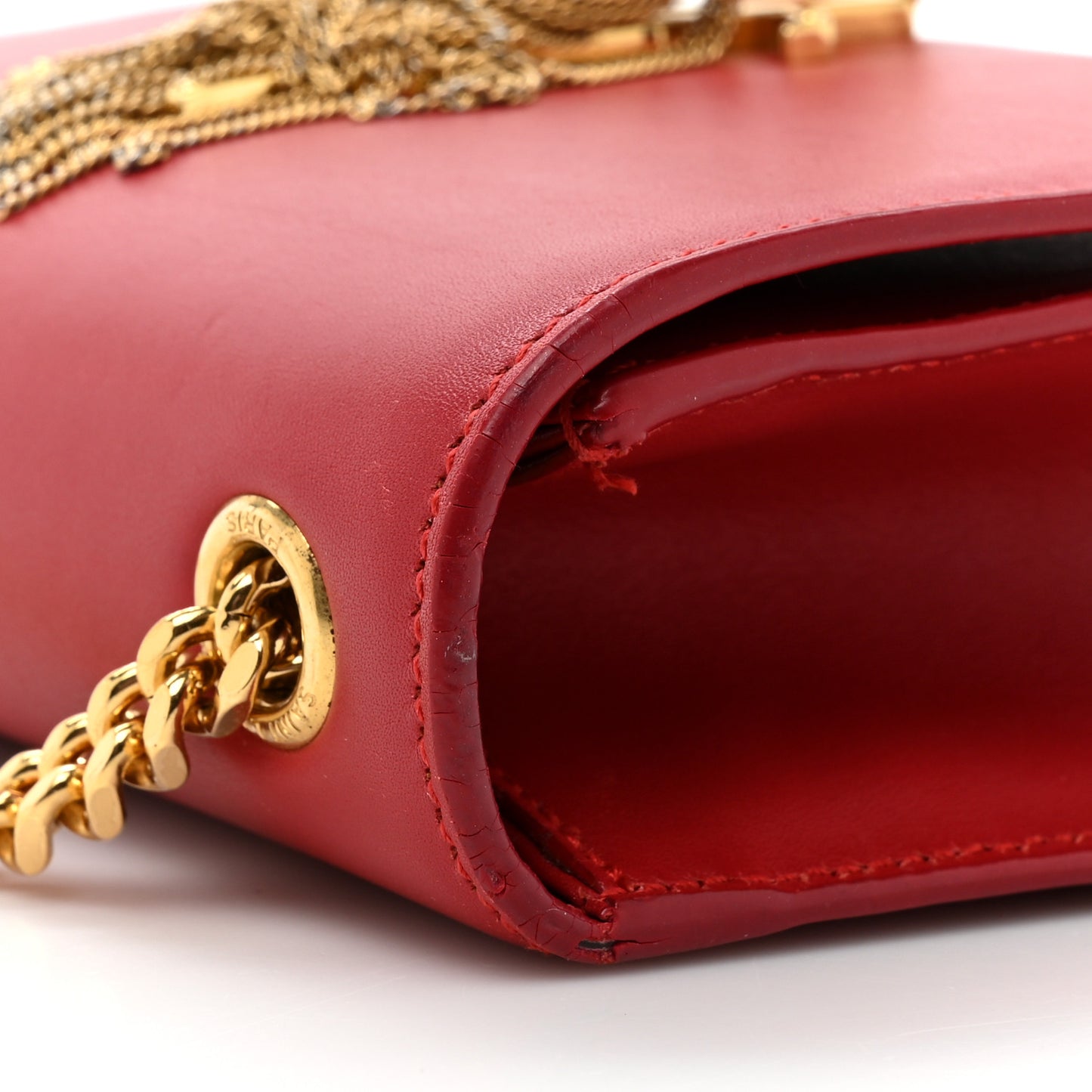 Calfskin Small Classic Monogram Kate Tassel Satchel Red