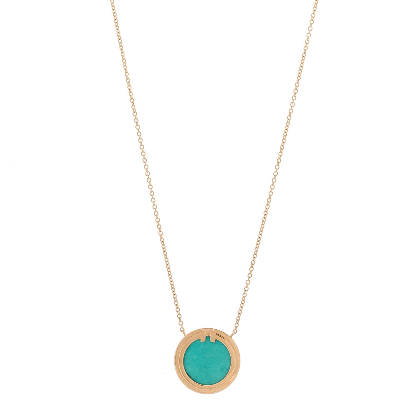 18K Rose Gold Turquoise T Circle Pendant Necklace