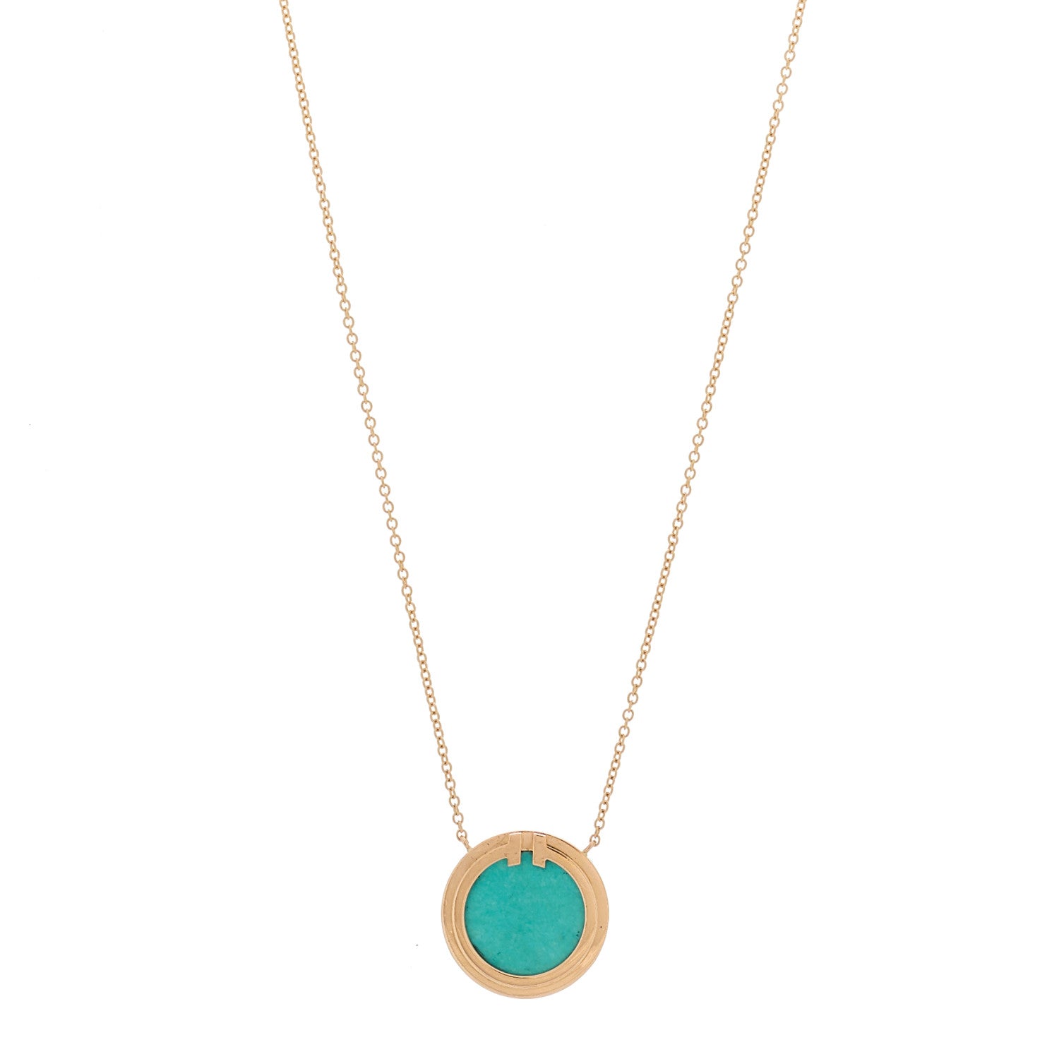 Tiffany 18K Rose Gold Turquoise T Circle Pendant Necklace 1 of 6