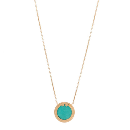 Tiffany 18K Rose Gold Turquoise T Circle Pendant Necklace 1 of 6