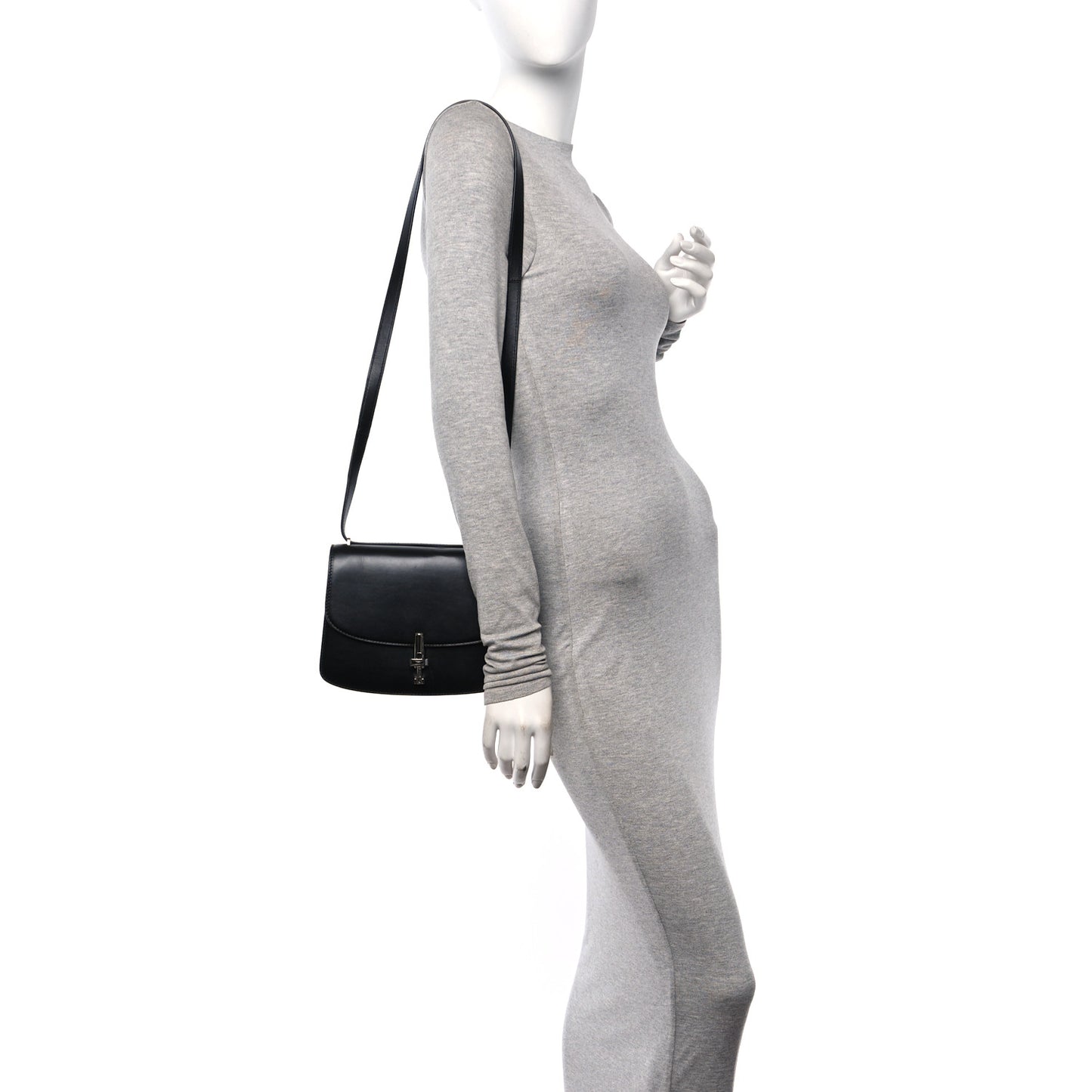 Polished Saddle Calfskin Sofia 8.75 Shoulder Bag Black