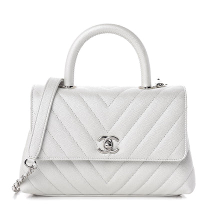 Chanel Iridescent Caviar Chevron Quilted Mini Coco Handle Flap White 1 of 11