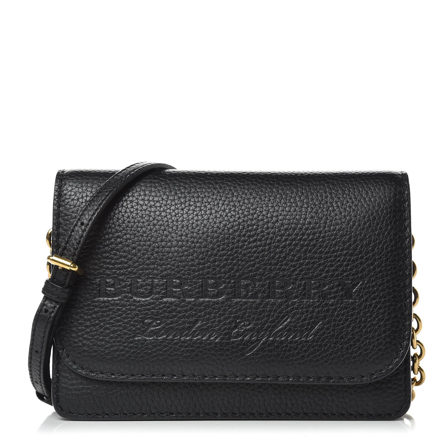 Burberry Calfskin Logo Embossed Chain Wallet Black 1 of 7
