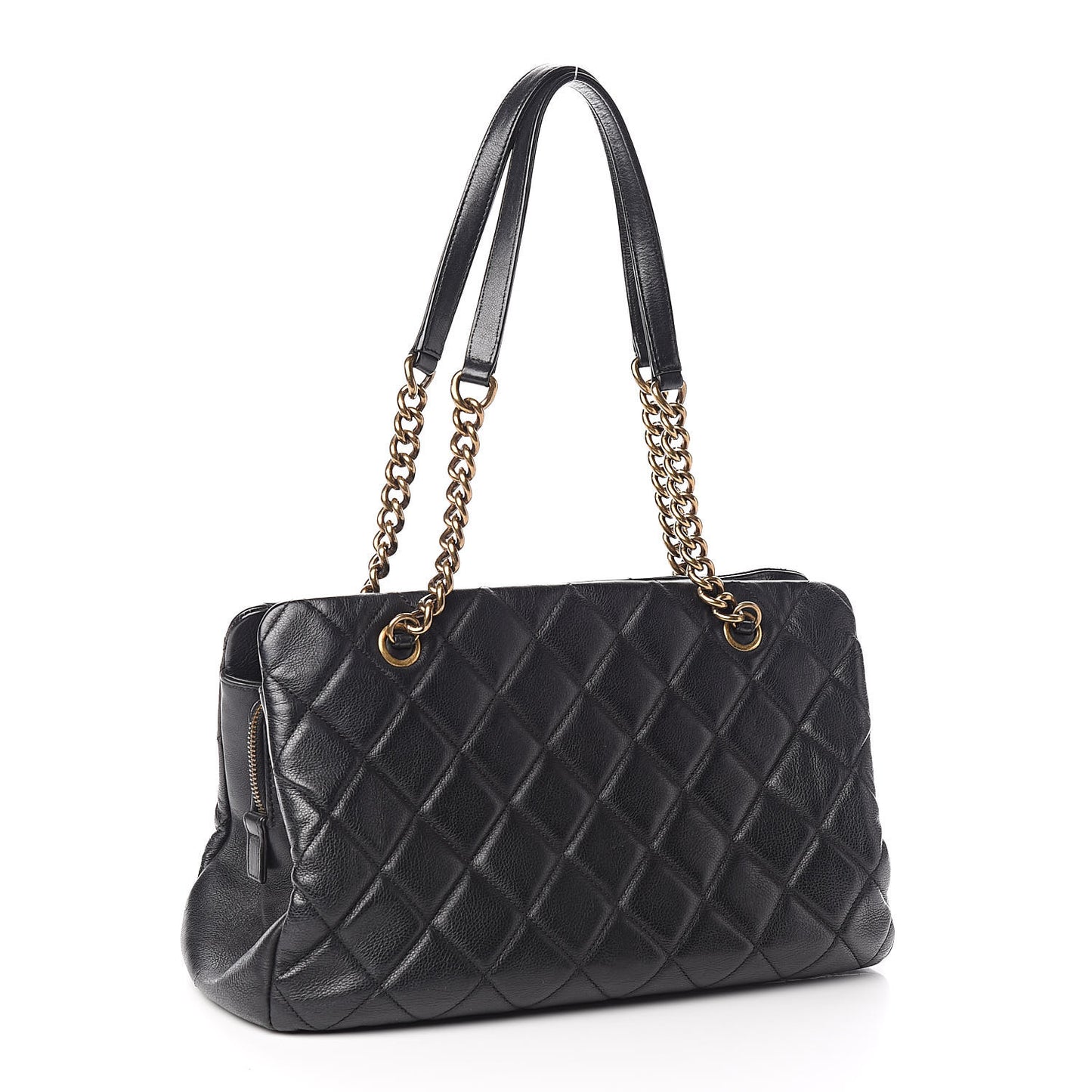 Calfskin Quilted Small CC Crown Tote Black