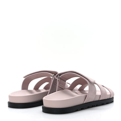 Hermes Suede Goatskin Womens Chypre Sandals 37.5 Rose Porcelaine 4 of 8