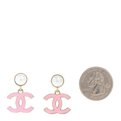 Chanel Pearl Enamel CC Drop Earrings Pink 2 of 4