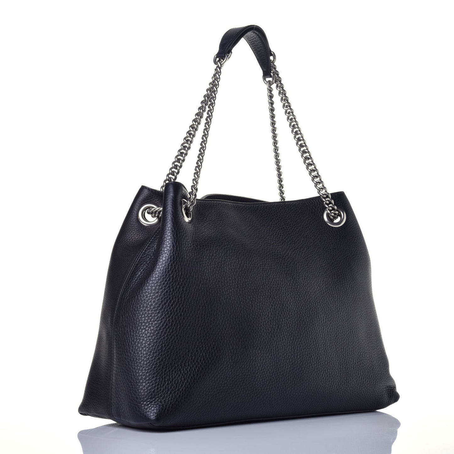 Pebbled Calfskin Studded Medium Soho Chain Shoulder Bag Black