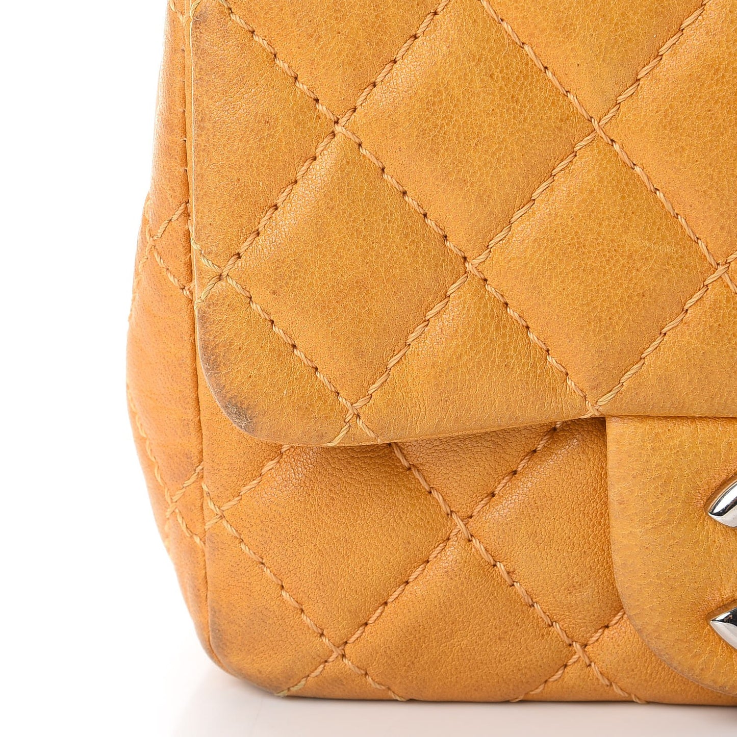 Glazed Lambskin Quilted Mini Bijoux Chain Square Flap Mango