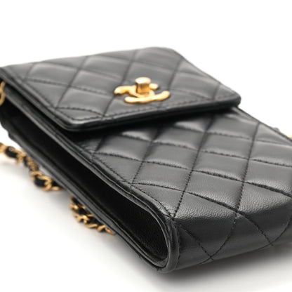 Chanel Lambskin Quilted Pearl Crush Phone Holder With Chain Black 10 of 12