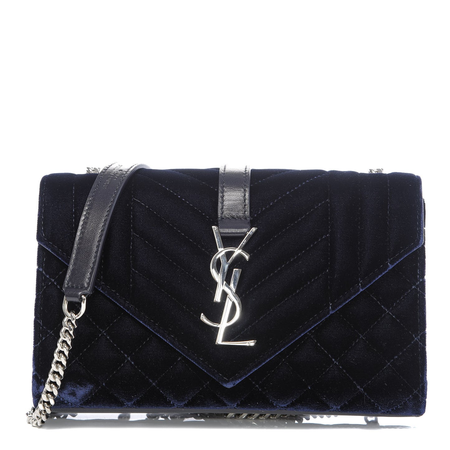 Velvet Matelasse Triquilt Small Monogram Satchel Navy