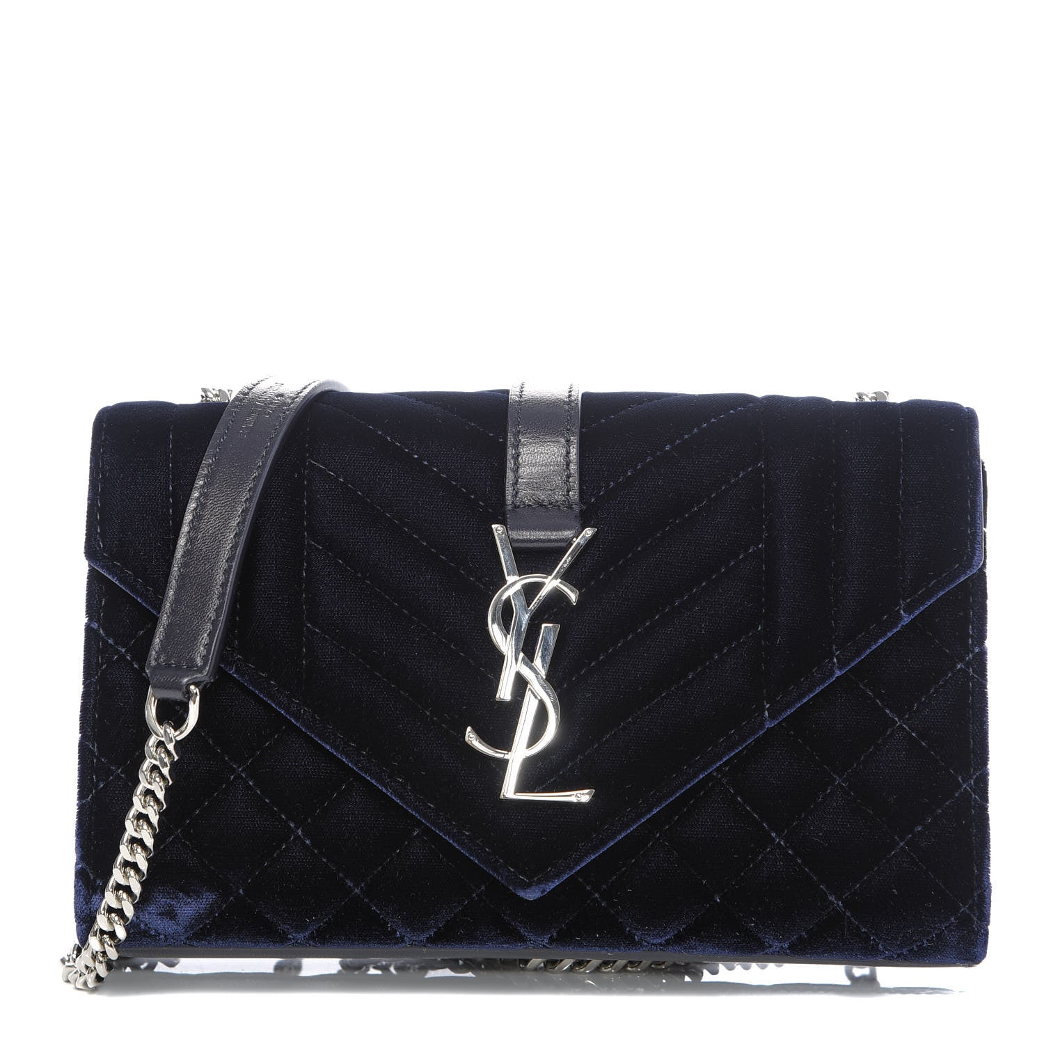 Saint Laurent Velvet Matelasse Triquilt Small Monogram Satchel Navy 1 of 10