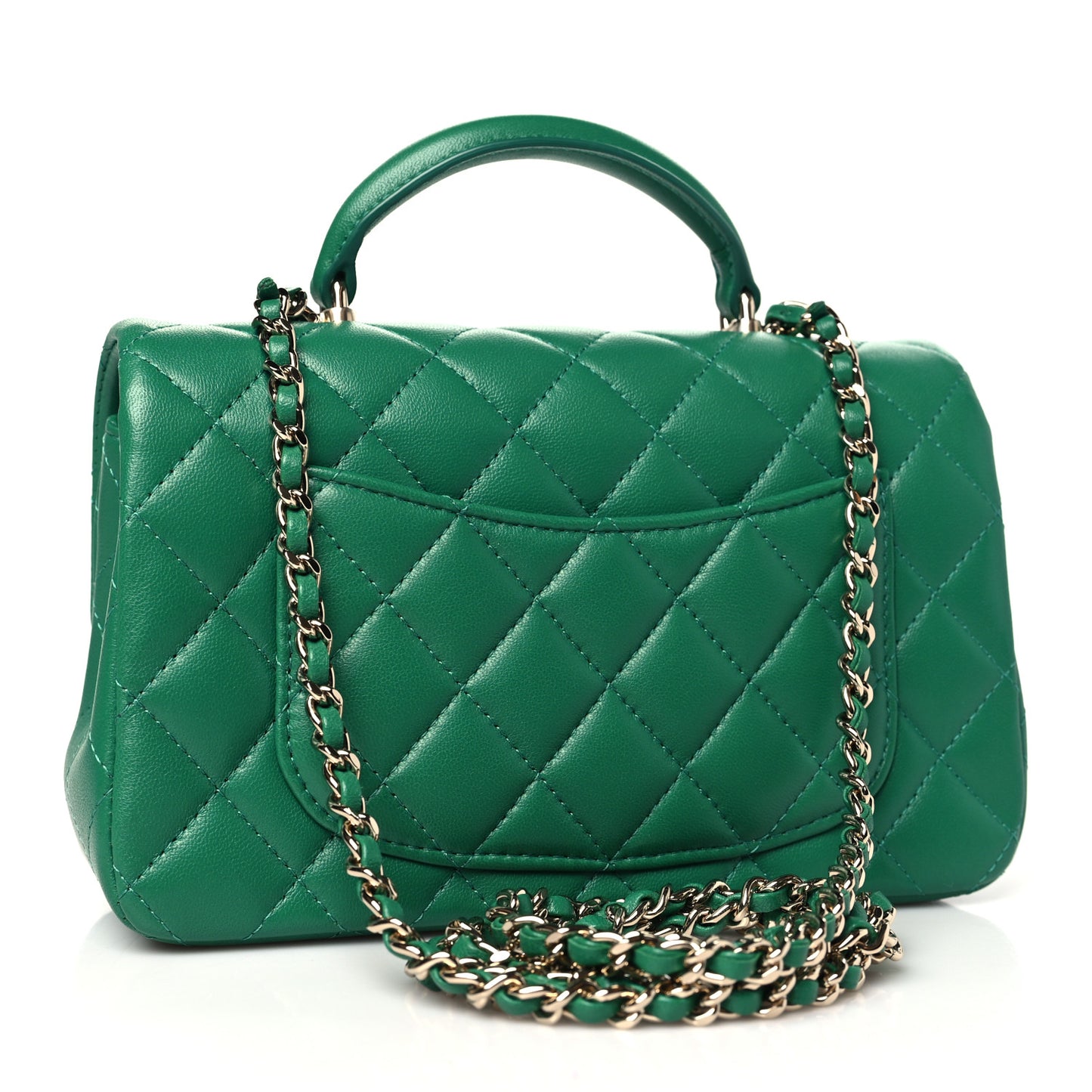 Lambskin Quilted Mini Top Handle Rectangular Flap Green