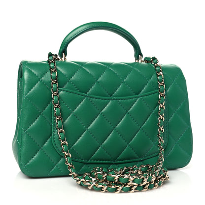Chanel Lambskin Quilted Mini Top Handle Rectangular Flap Green 3 of 11