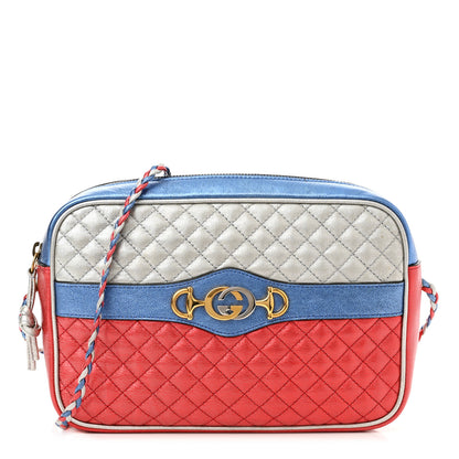 Gucci Laminated Nappa Trapuntata Small Zumi Shoulder Bag Rosso Marine Argento 1 of 10