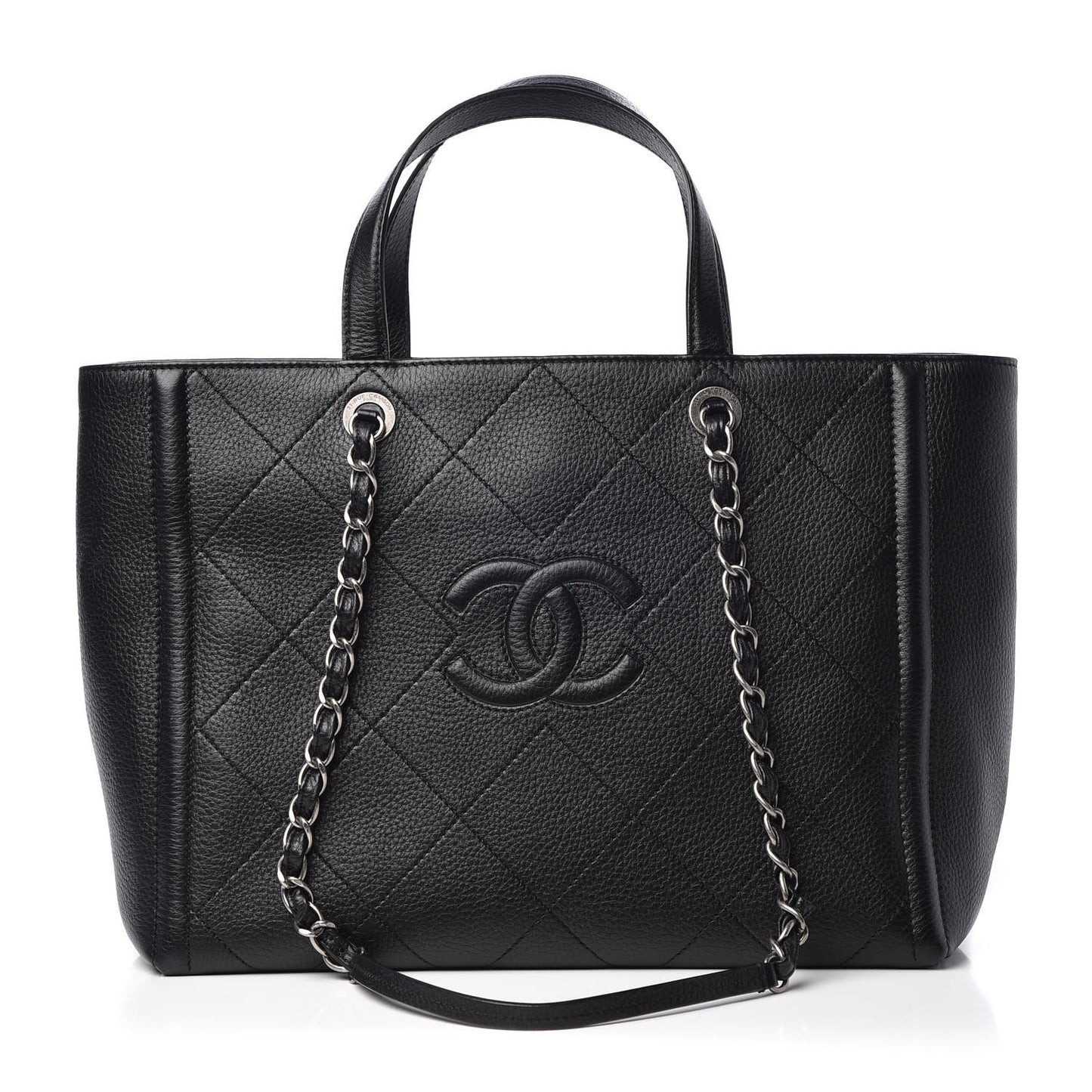 Deerskin Stitched Medium CC Shopping Tote Black