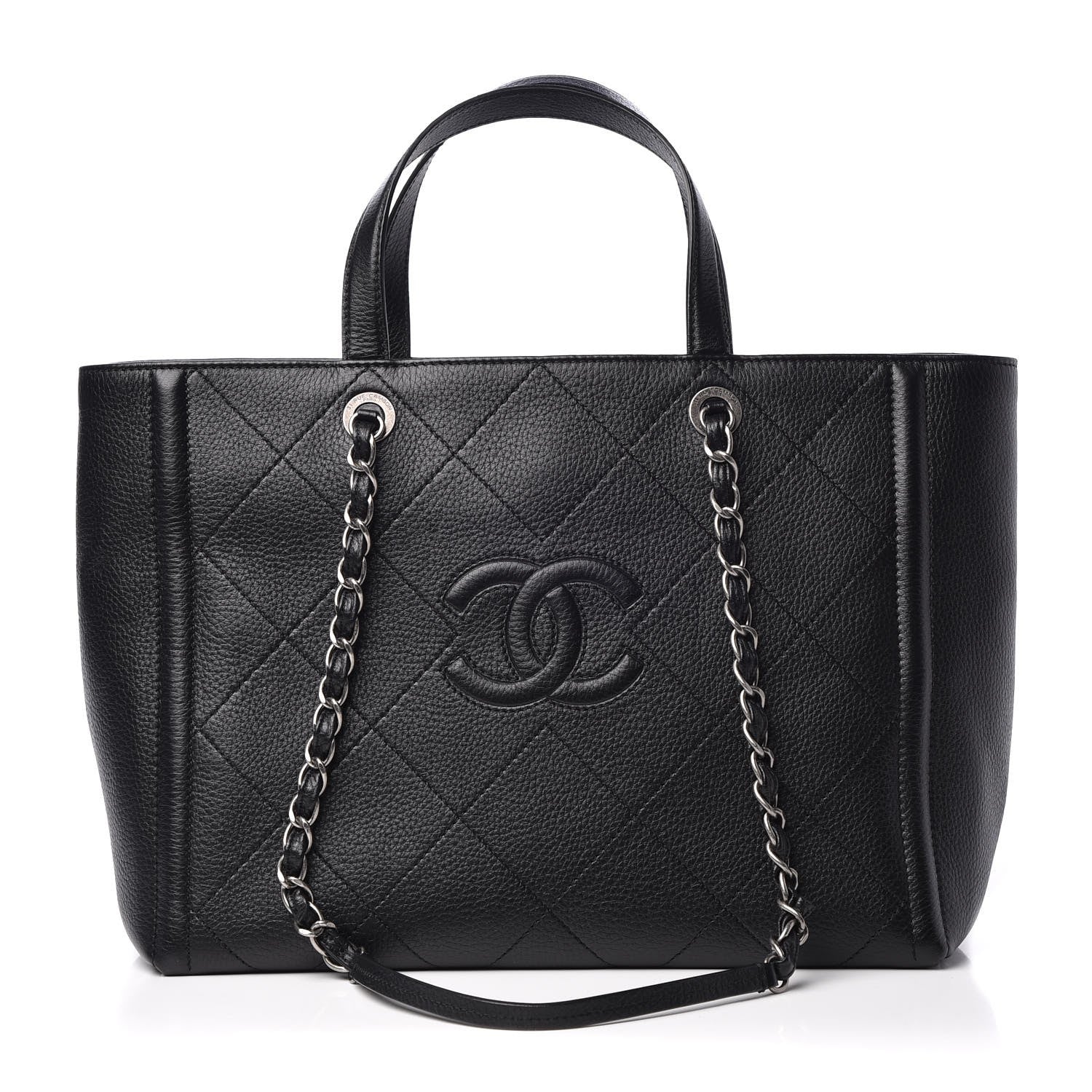 Chanel Deerskin Stitched Medium CC Shopping Tote Black 1 of 7